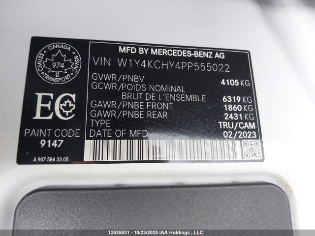 12435831 :رقم المزاد ، W1Y4KCHY4PP555022 vin ، 2023 Mercedes-benz Sprinter 2500 High Roof 4-cyl Diesel مزاد بيع