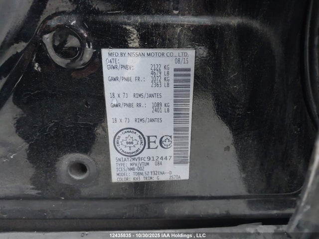 Auction sale of the 2015 Nissan Rogue, vin: 5N1AT2MV9FC912447, lot number: 12435835