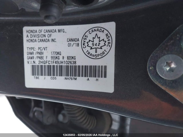 2HGFC1F49JH102638 Honda CIVIC EX