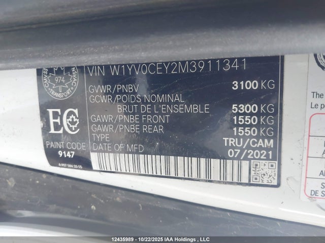 Aukcja sprzedaży 2021 Mercedes-benz Metris, vin: W1YV0CEY2M3911341, numer aukcji: 12435989