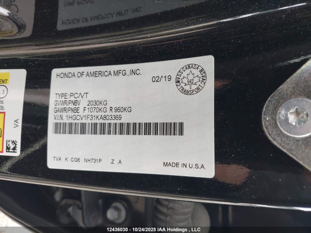 1HGCV1F31KA803369 Honda Accord Sport 1.5t