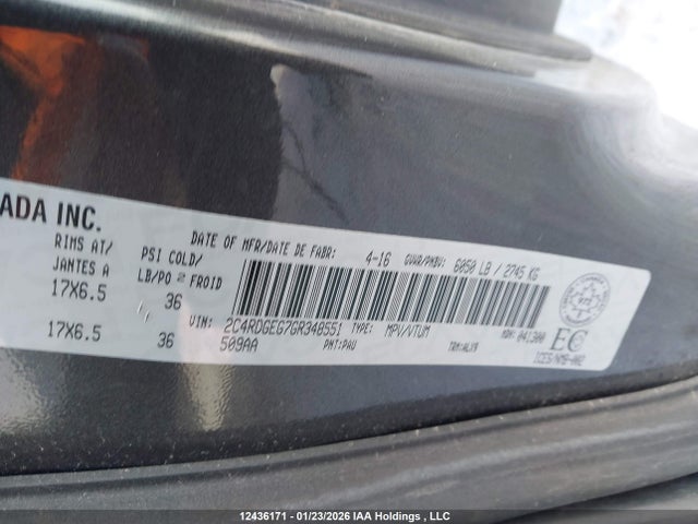 Aukcja sprzedaży 2016 Dodge Grand Caravan, vin: 2C4RDGEG7GR348551, numer aukcji: 12436171