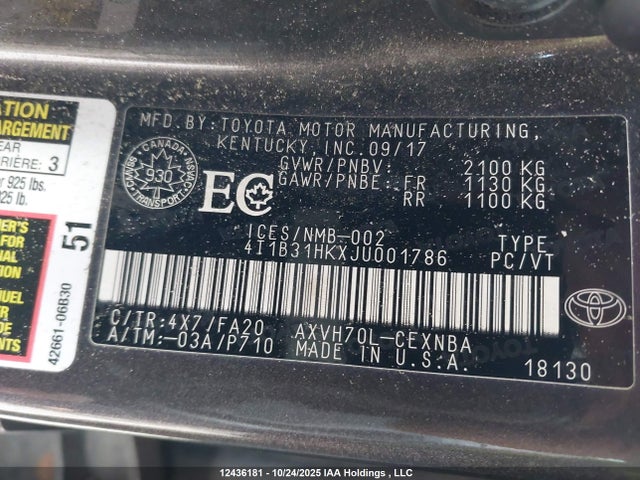 4T1B31HKXJU001786 Toyota CAMRY LE