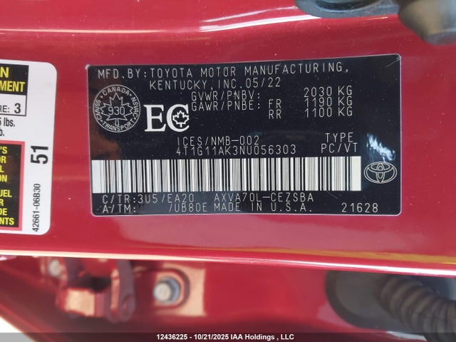 4T1G11AK3NU056303 Toyota CAMRY SE