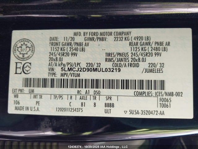 5LMCJ2D90MUL03219 Lincoln gtdi