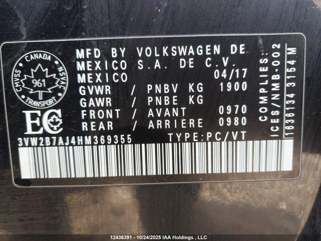 Продажа на аукционе авто 2017 Volkswagen Jetta Sedan, vin: 3VW2B7AJ4HM369355, номер лота: 12436391