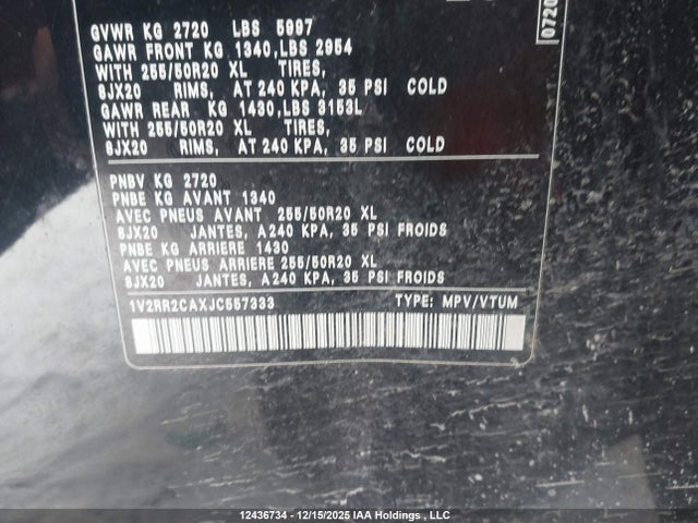 Продажа на аукционе авто 2018 Volkswagen Atlas, vin: 1V2RR2CAXJC557333, номер лота: 12436734