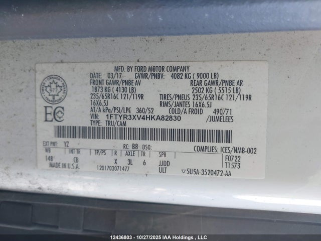 1FTYR3XV4HKA82830 Ford Transit-250