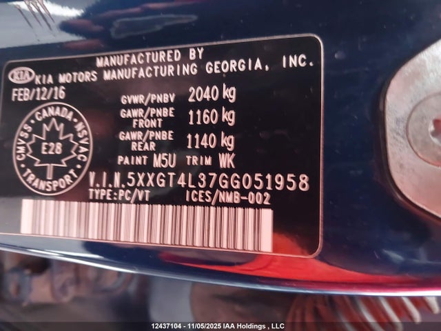 5XXGT4L37GG051958 KIA Optima Lx/lx+