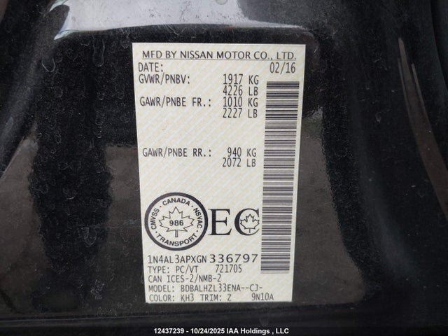 Nissan Altima 2016 1N4AL3APXGN336797 Image 9