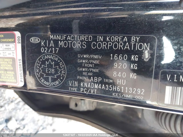 2017 Kia Rio Lx მანქანა იყიდება აუქციონზე, vin: KNADM4A35H6113292, აუქციონის ნომერი: 12437327