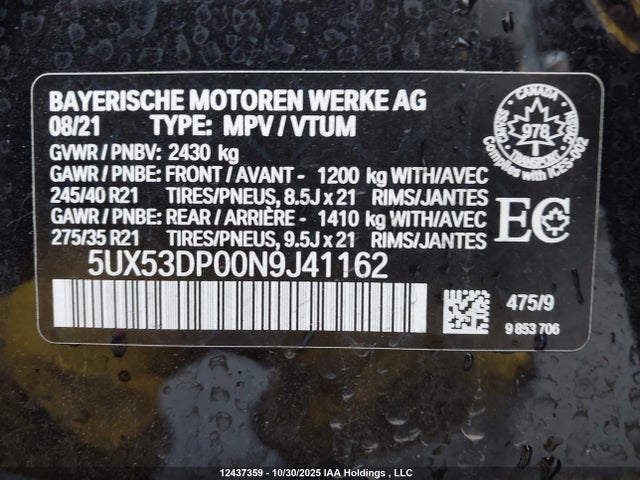 5UX53DP00N9J41162 BMW X3 Xdrive30i