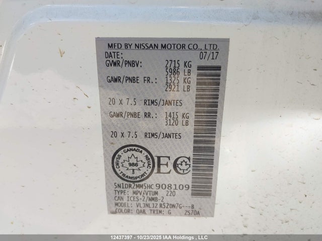 5N1DR2MM5HC908109 Nissan Pathfinder