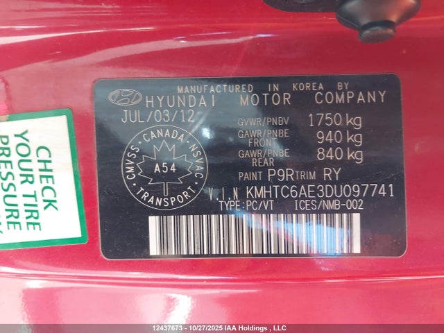 2013 Hyundai Veloster Turbo მანქანა იყიდება აუქციონზე, vin: KMHTC6AE3DU097741, აუქციონის ნომერი: 12437673