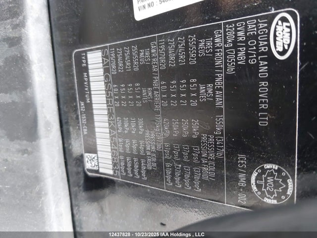 SALGS5RE3KA546835 Land Rover Range Rover 5.0l V8 Supercharged
