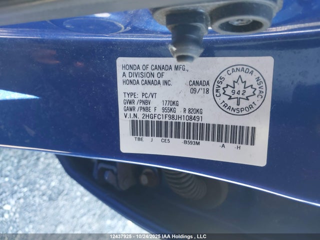 2HGFC1F98JH108491 Honda Civic Touring