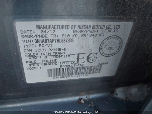 Продажа на аукционе авто 2017 Nissan Sentra S/sv/sr/sl, vin: 3N1AB7AP7HL687336, номер лота: 12438017