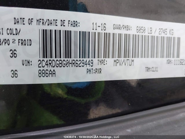 Продаж на аукціоні авто 2017 Dodge Grand Caravan Se, vin: 2C4RDGBG0HR629449, номер лоту: 12438374