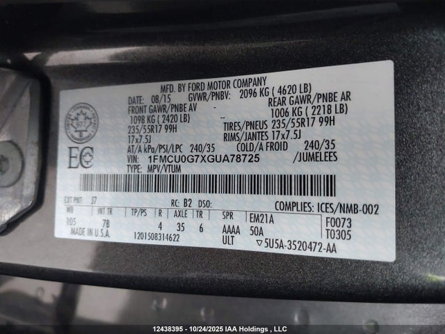 1FMCU0G7XGUA78725 Ford ESCAPE SE