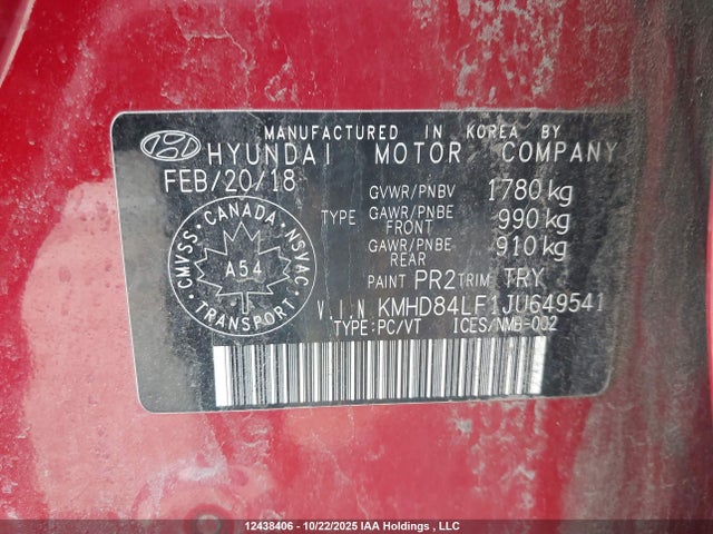 KMHD84LF1JU649541 Hyundai Elantra Gls