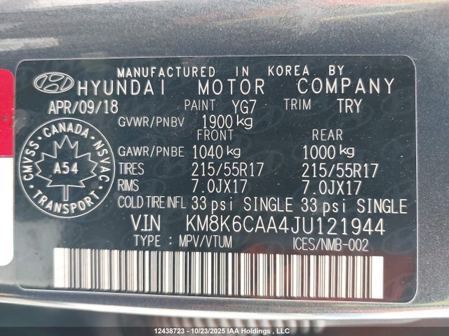 Hyundai Kona 2018 KM8K6CAA4JU121944 Image 9