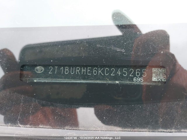 12438746 :رقم المزاد ، 2T1BURHE6KC245265 vin ، 2019 Toyota Corolla مزاد بيع