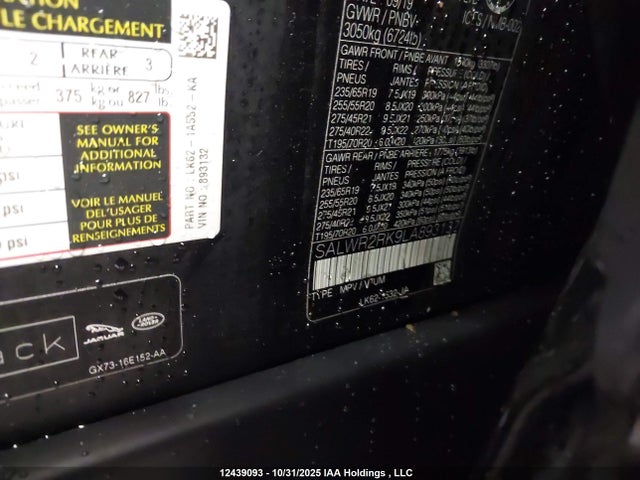 Aukcja sprzedaży 2020 Land Rover Range Rover Sport Hse/hse Dynamic, vin: SALWR2RK9LA893132, numer aukcji: 12439093