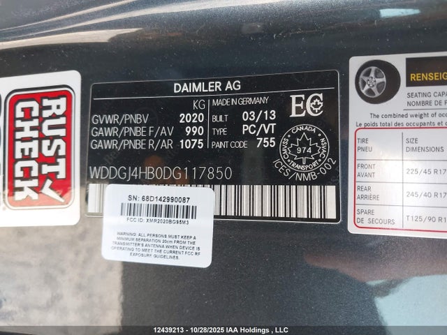Aukcja sprzedaży 2013 Mercedes-benz C 250, vin: WDDGJ4HB0DG117850, numer aukcji: 12439213