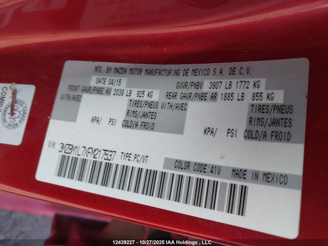 3MZBM1L7XFM217537 Mazda MAZDA3