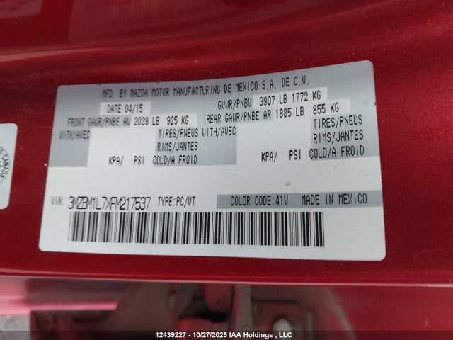 3MZBM1L7XFM217537 Mazda MAZDA3