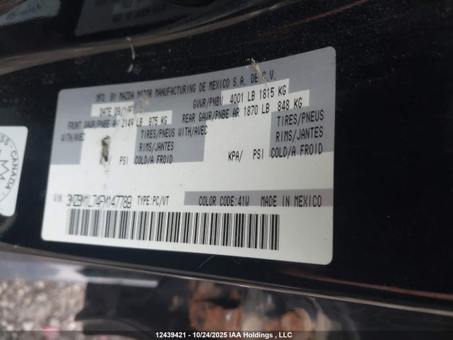 3MZBM1L74FM147789 Mazda Mazda3 Gs