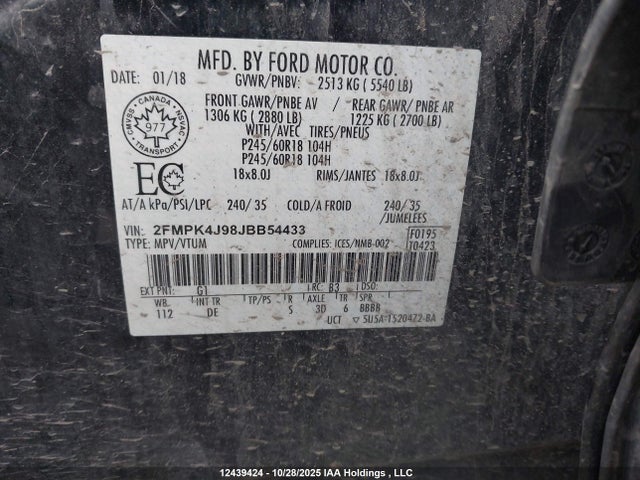 Ford EDGE SEL 2018 2FMPK4J98JBB54433 Image 9