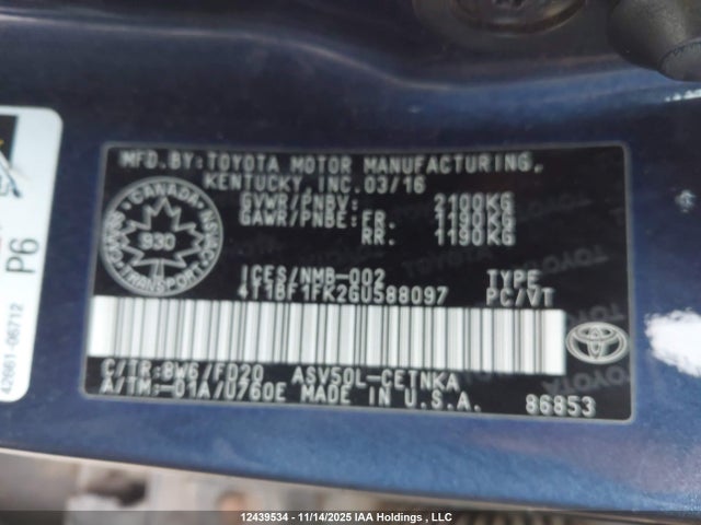 Продажа на аукционе авто 2016 Toyota Camry Le, vin: 4T1BF1FK2GU588097, номер лота: 12439534