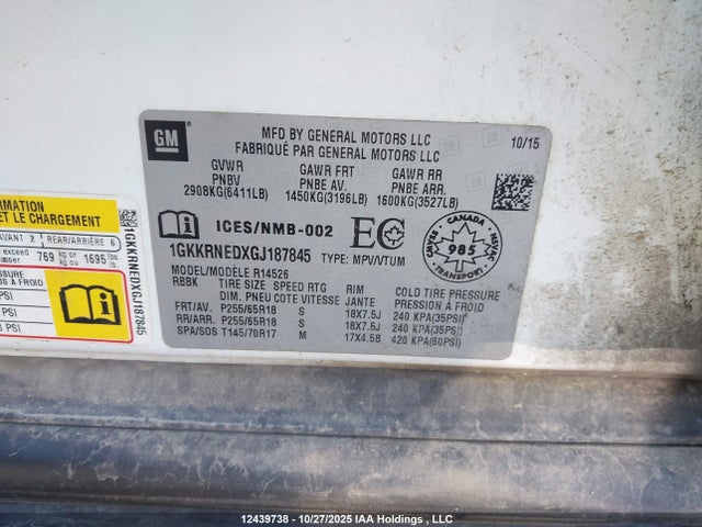 1GKKRNEDXGJ187845 GMC ACADIA SLE