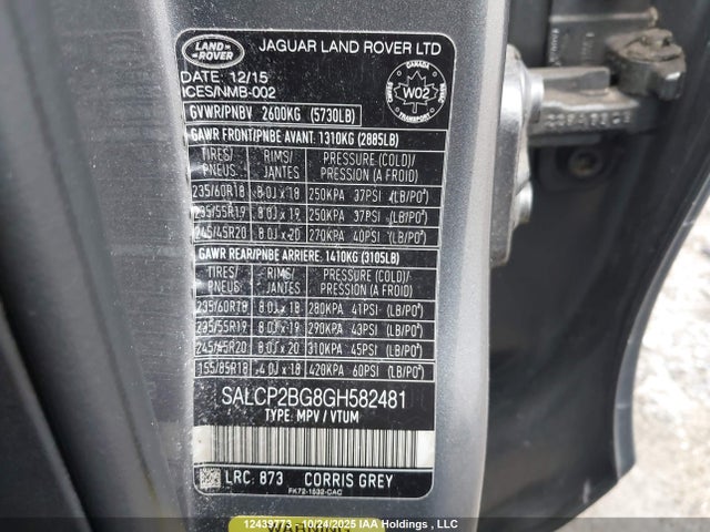 SALCP2BG8GH582481 Land Rover gtdi lev3 sulev30
