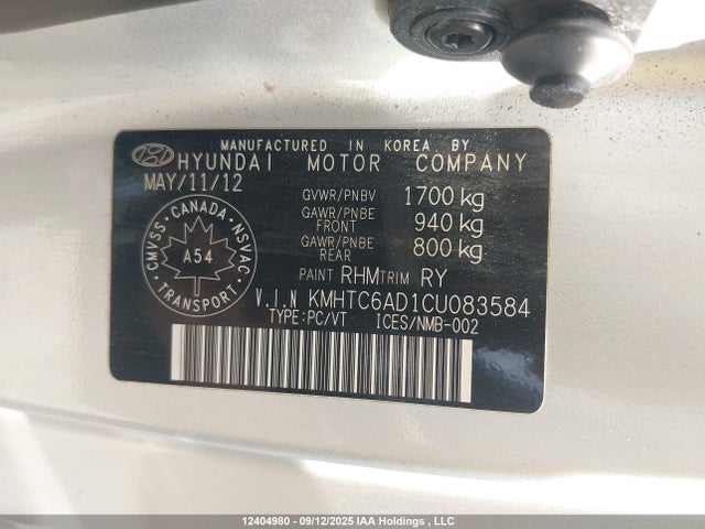12404980 :رقم المزاد ، KMHTC6AD1CU083584 vin ، 2012 Hyundai Veloster Tech مزاد بيع