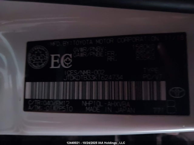 JTDKDTB33K1624734 Toyota Prius
