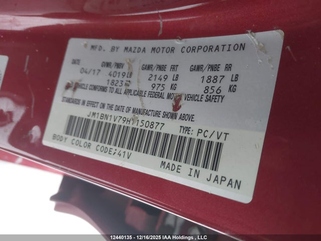 JM1BN1V79H1150877 Mazda MAZDA3