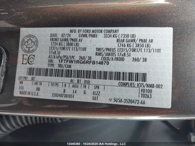 Ford F-150 Raptor 2024 1FTFW1RG6RFB14870 Image 9
