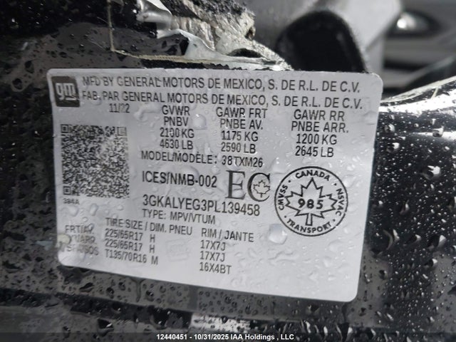 12440451 :رقم المزاد ، 3GKALYEG3PL139458 vin ، 2023 Gmc Terrain At4 مزاد بيع