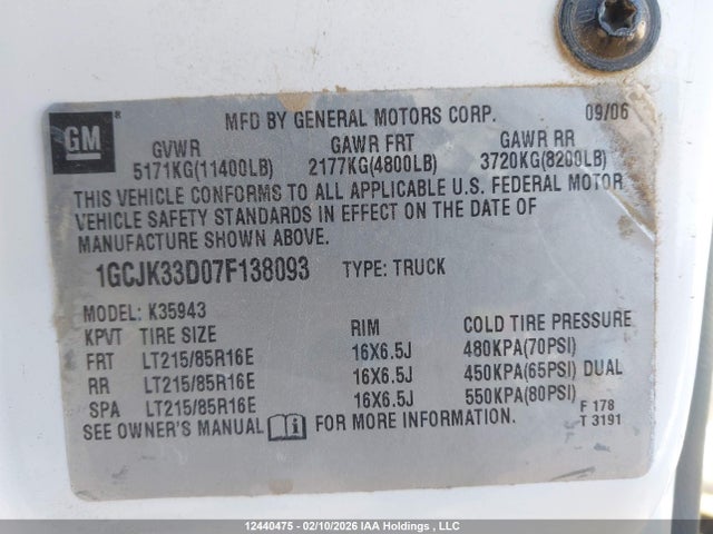 Aukcja sprzedaży 2007 Chevrolet Silverado K3500, vin: 1GCJK33D07F138093, numer aukcji: 12440475