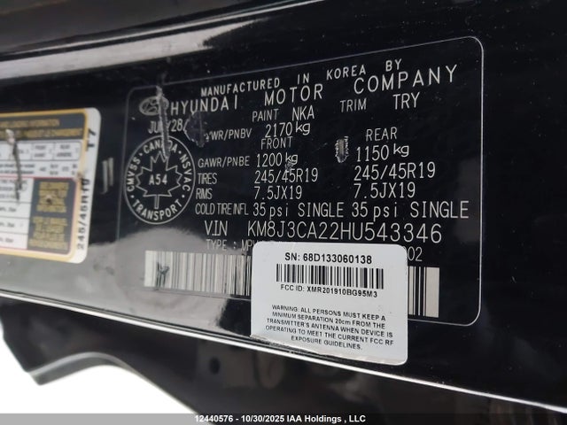 12440576 :رقم المزاد ، KM8J3CA22HU543346 vin ، 2017 Hyundai Tucson مزاد بيع