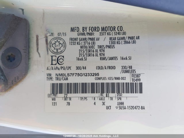 12440728 :رقم المزاد ، NM0LS7F75G1233295 vin ، 2016 Ford Transit Connect Xlt مزاد بيع