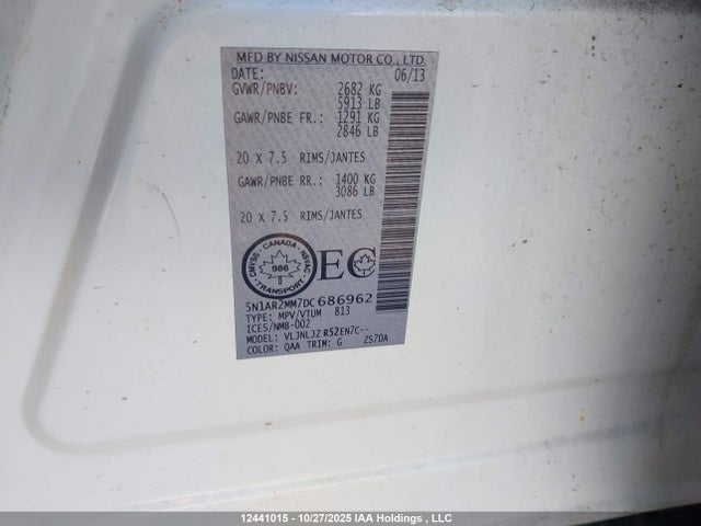 Aukcja sprzedaży 2013 Nissan Pathfinder Platinum/s/sl/sv, vin: 5N1AR2MM7DC686962, numer aukcji: 12441015