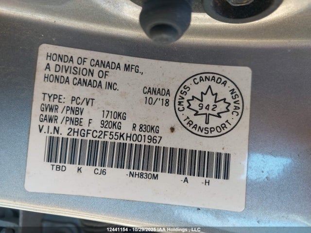 Honda Civic Lx 2019 2HGFC2F55KH001967 Image 19