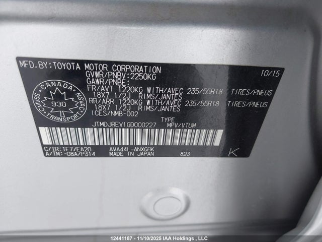 JTMDJREV1GD000227 Toyota Rav4 Hybrid Limited