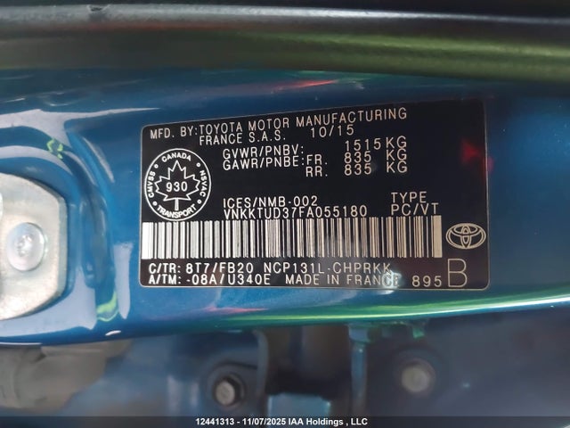 VNKKTUD37FA055180 Toyota YARIS LE