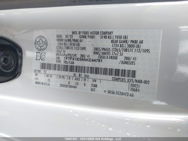 Продаж на аукціоні авто 2022 Ford F150 Super Cab, vin: 1FTFX1E59NKE44781, номер лоту: 12441341