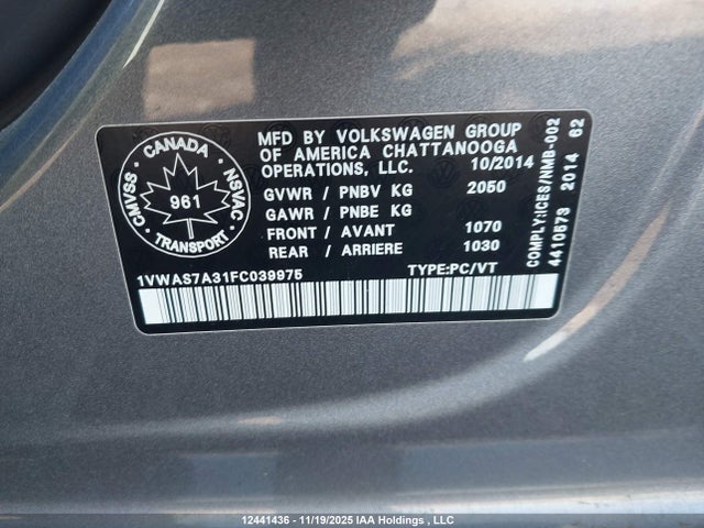 1VWAS7A31FC039975 Volkswagen Passat 1.8 Tsi Trendline