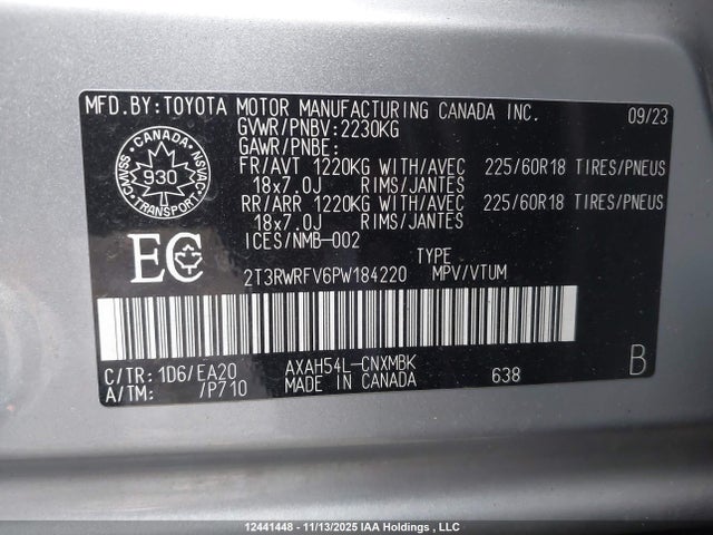 2T3RWRFV6PW184220 Toyota Rav4 Hybrid Xle